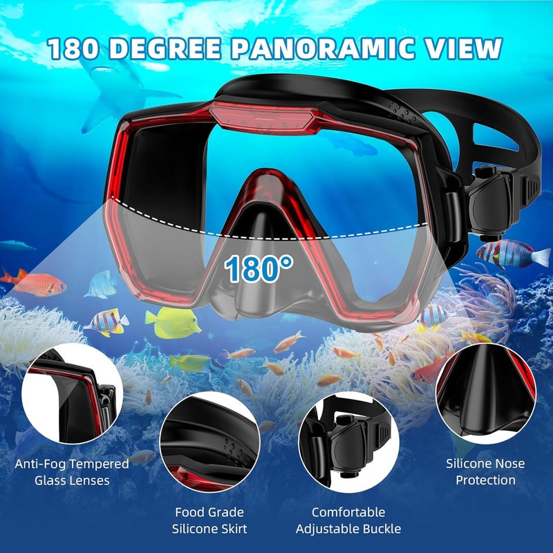 Honlanor Snorkel Set Adults Snorkeling Gear Anti-Leak and Anti-Fog Tempered Glass Lens Panoramic View Swim Mask Dry Top Snorkel Kit for Snorkeling Scuba Diving Swimming Travel with Carry Bag - Image 4